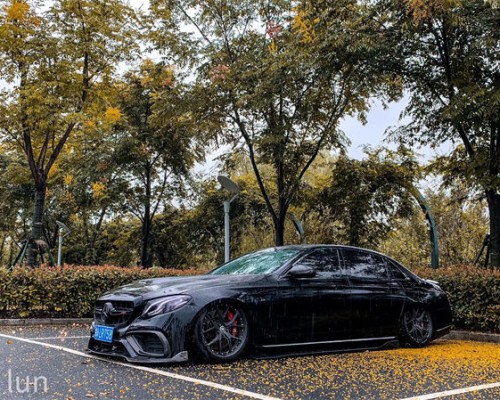 black mercedes benz c series airride extremely low profile