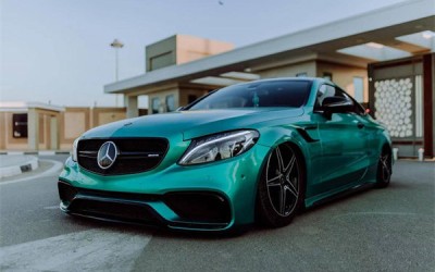 Green Benz c63 airride minimalist style