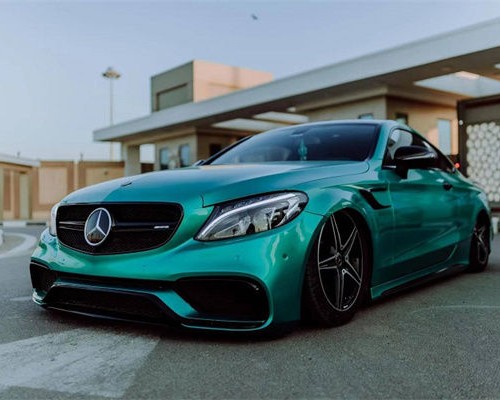 Green Benz c63 airride minimalist style